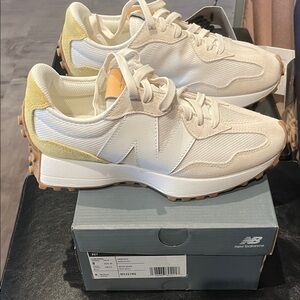 New Balance Women's 327 in cream and yellow